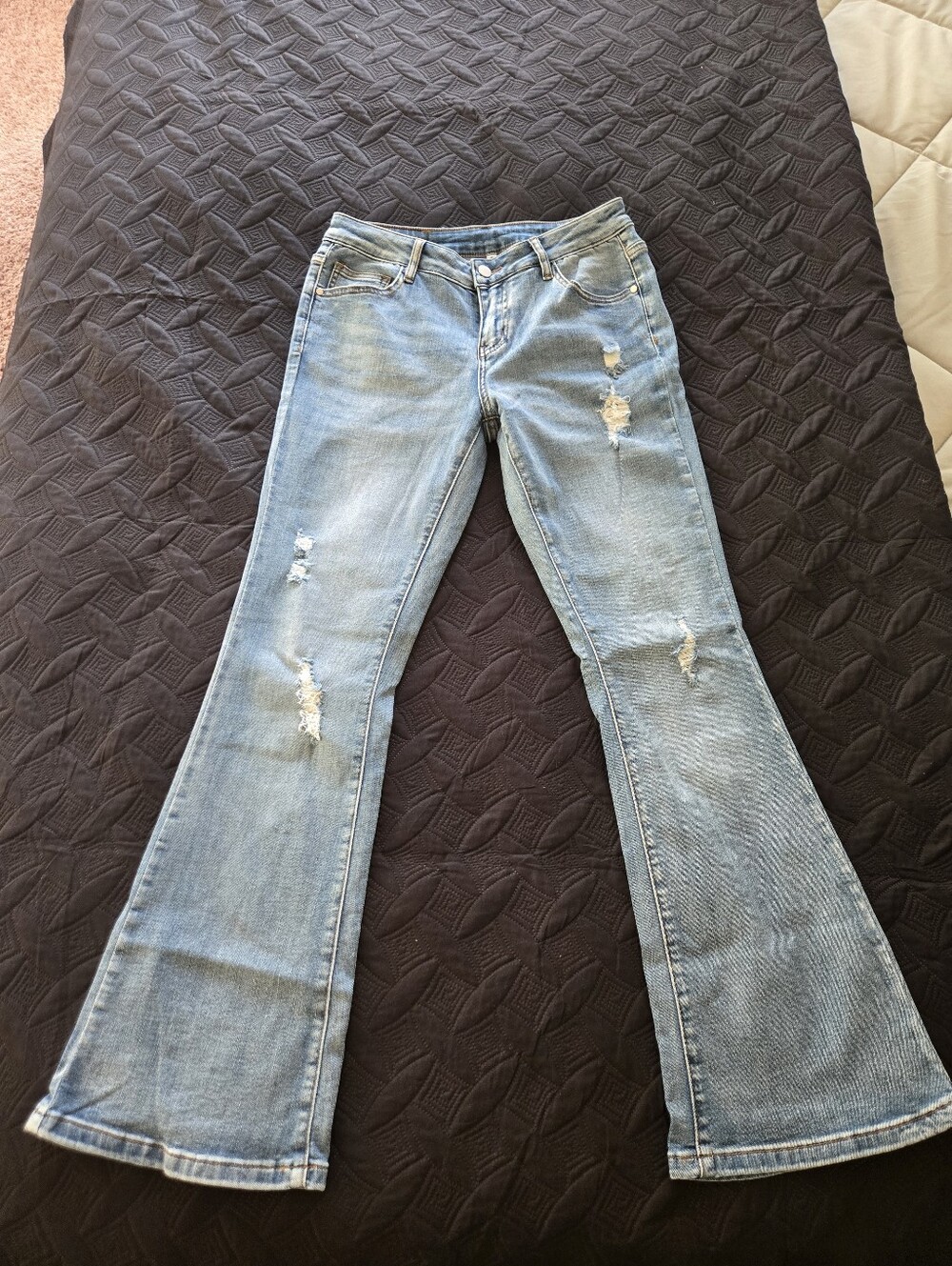 Light Blue Distressed Flare Jeans - Women